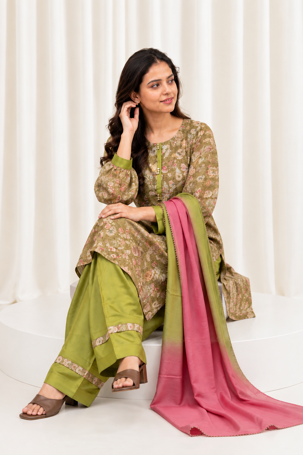 Mustard Floral Printed Straight Salwar Suit