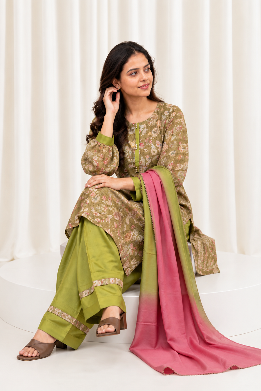 Mustard Floral Printed Straight Salwar Suit