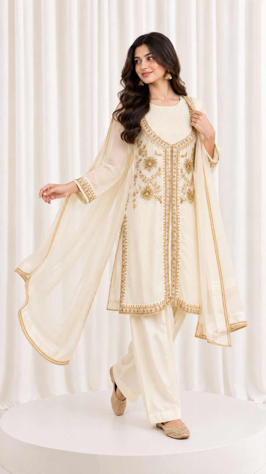 Ivory Hand Embroidered Natural Crepe Suit