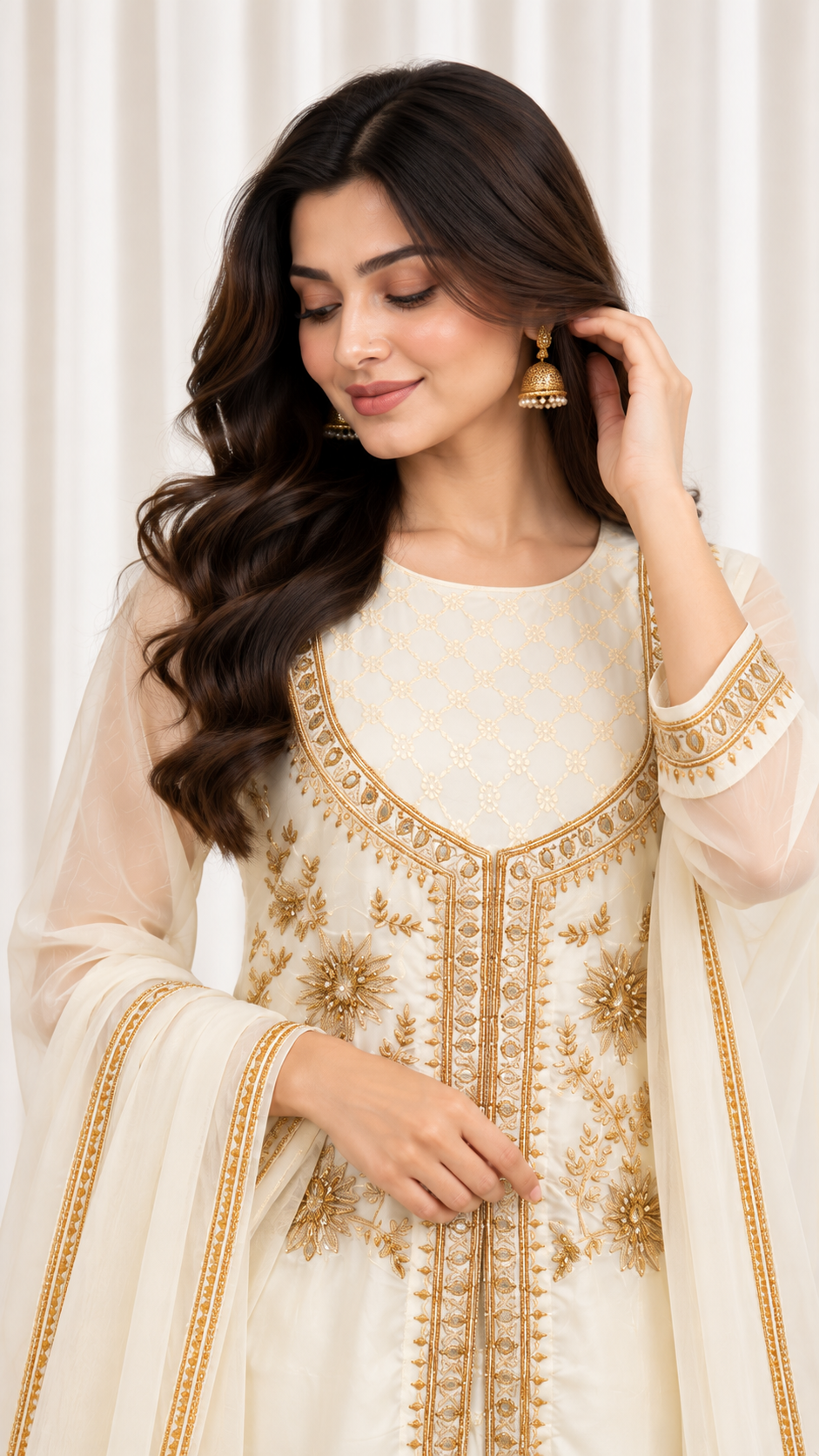 Ivory Hand Embroidered Natural Crepe Suit