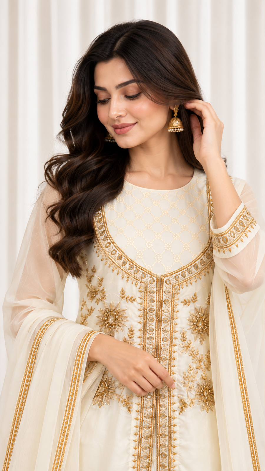 Ivory Hand Embroidered Natural Crepe Suit