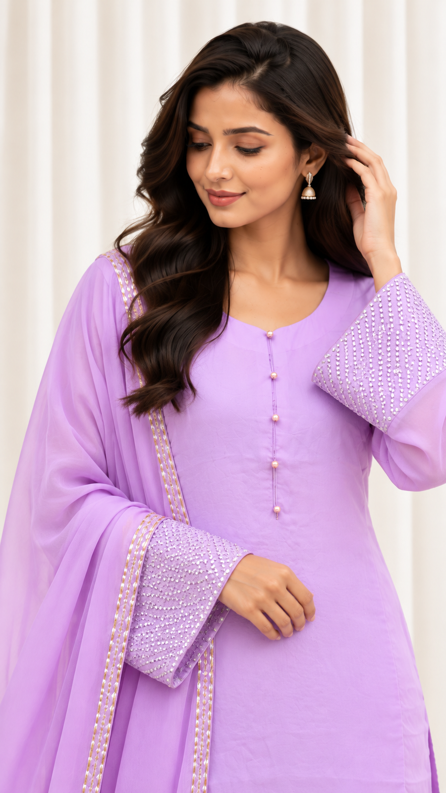 Lavender Handwork Farsi Salwar Suit with Organza Dupatta