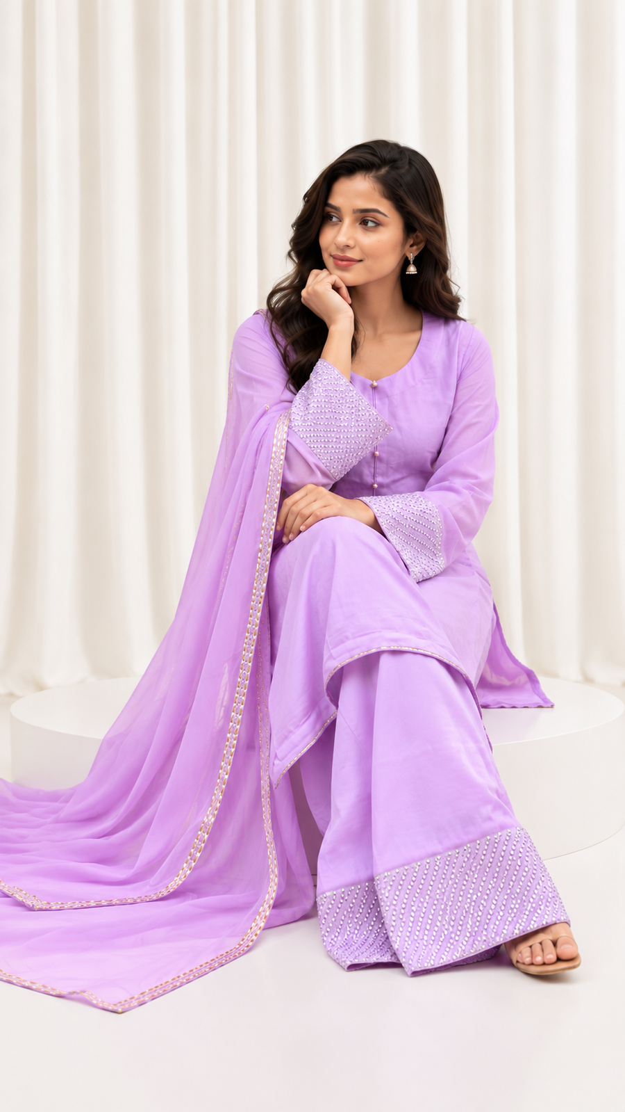 Lavender Handwork Farsi Salwar Suit with Organza Dupatta
