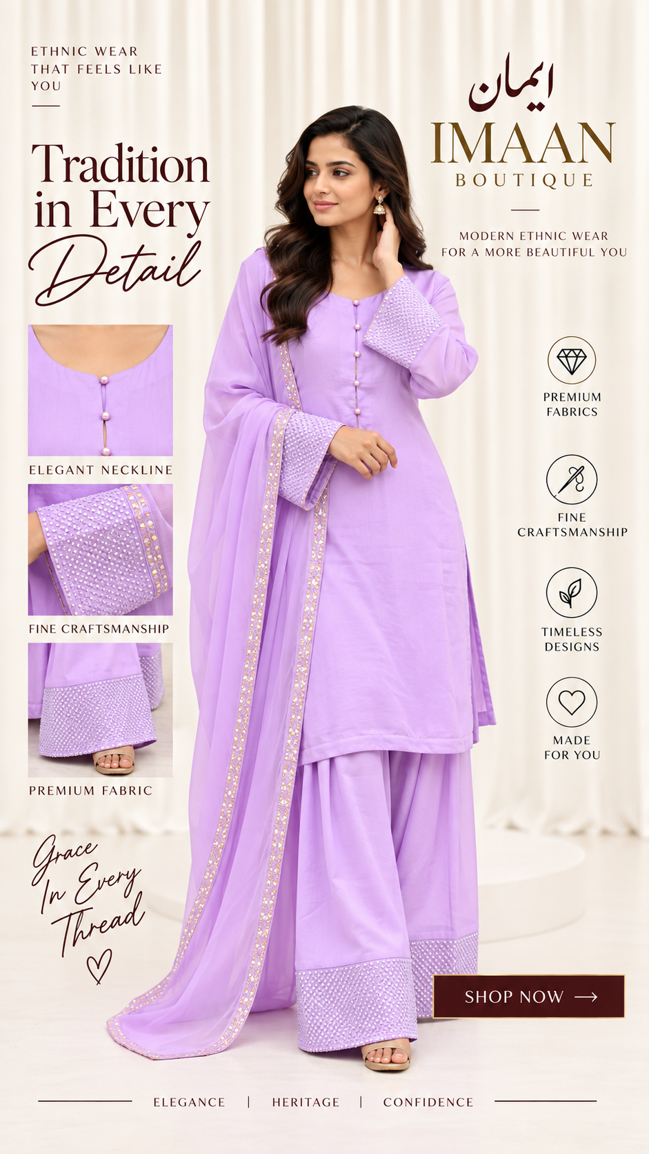 Lavender Handwork Farsi Salwar Suit with Organza Dupatta