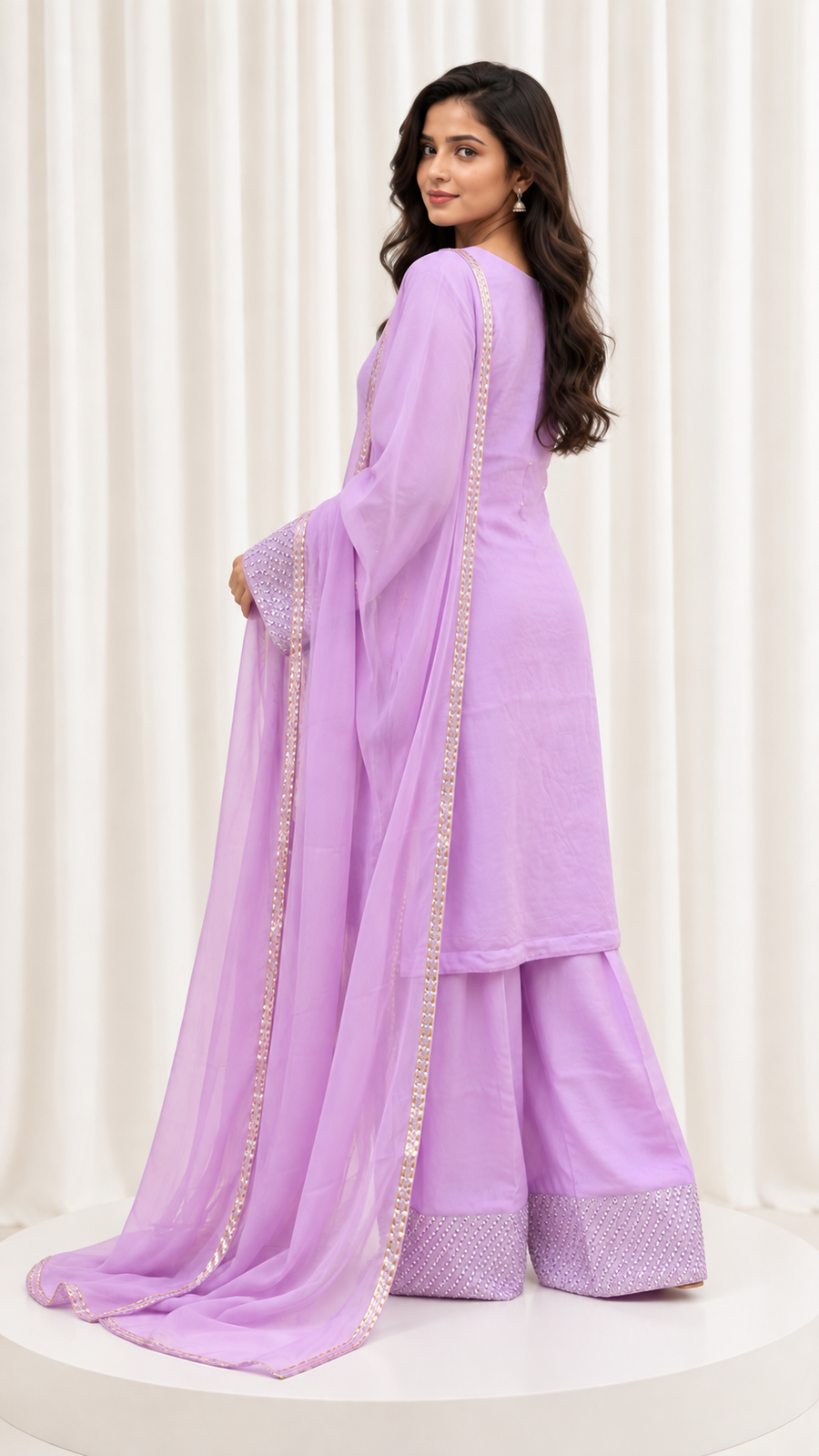 Lavender Handwork Farsi Salwar Suit with Organza Dupatta
