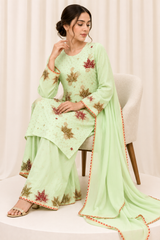 Mint Green Chinar Handwork Straight Salwar Suit with Organza Dupatta