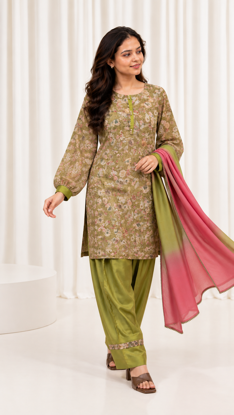 Mustard Floral Printed Straight Salwar Suit