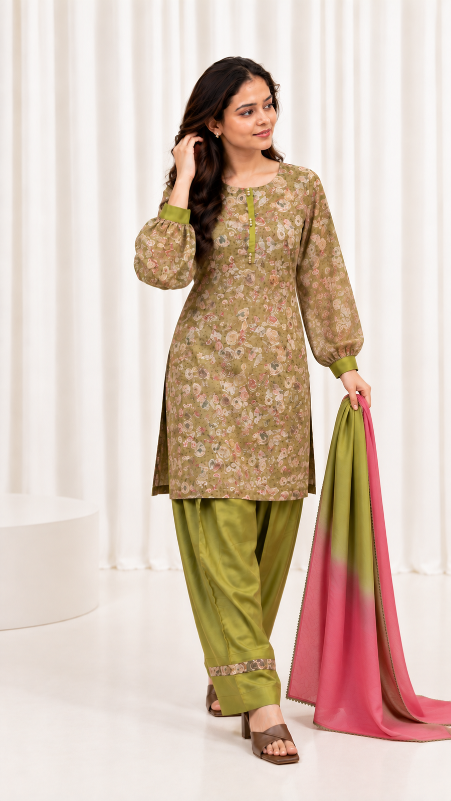 Mustard Floral Printed Straight Salwar Suit