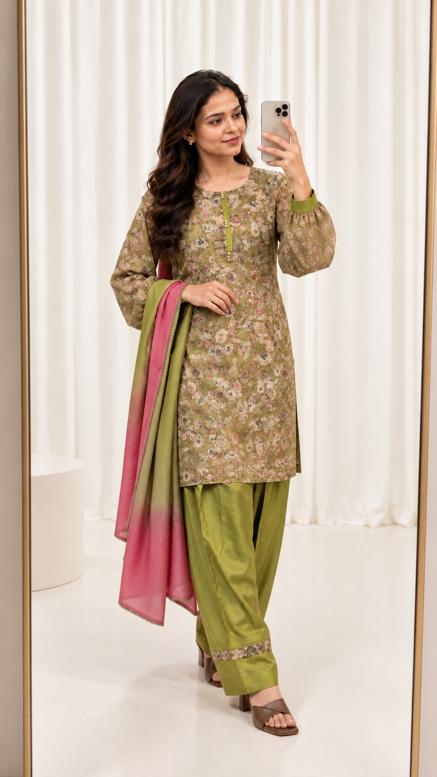 Mustard Floral Printed Straight Salwar Suit