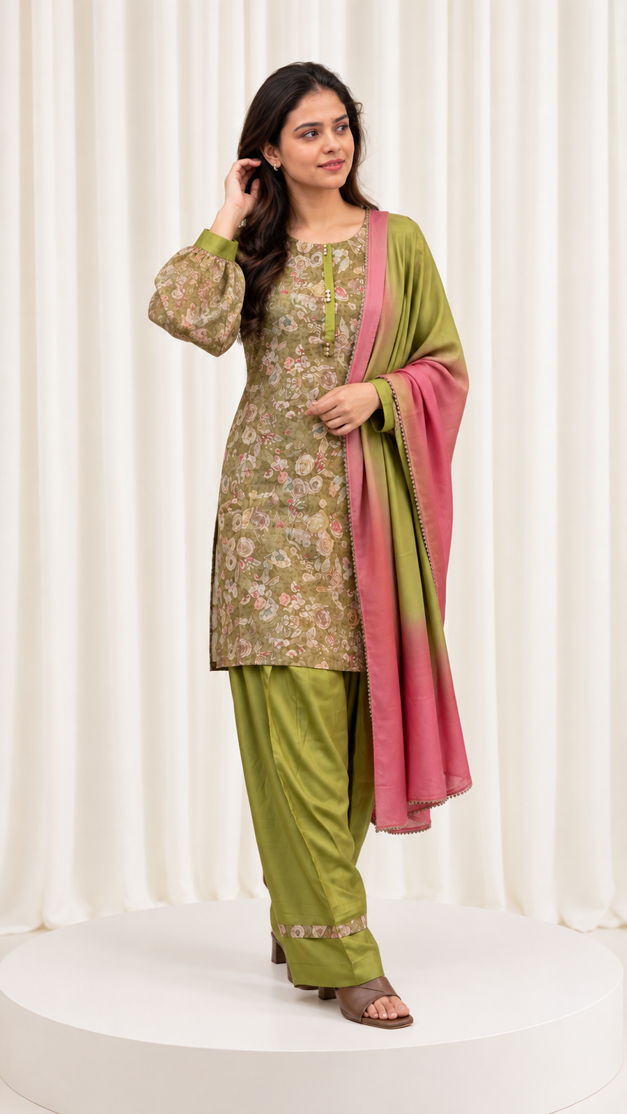 Mustard Floral Printed Straight Salwar Suit