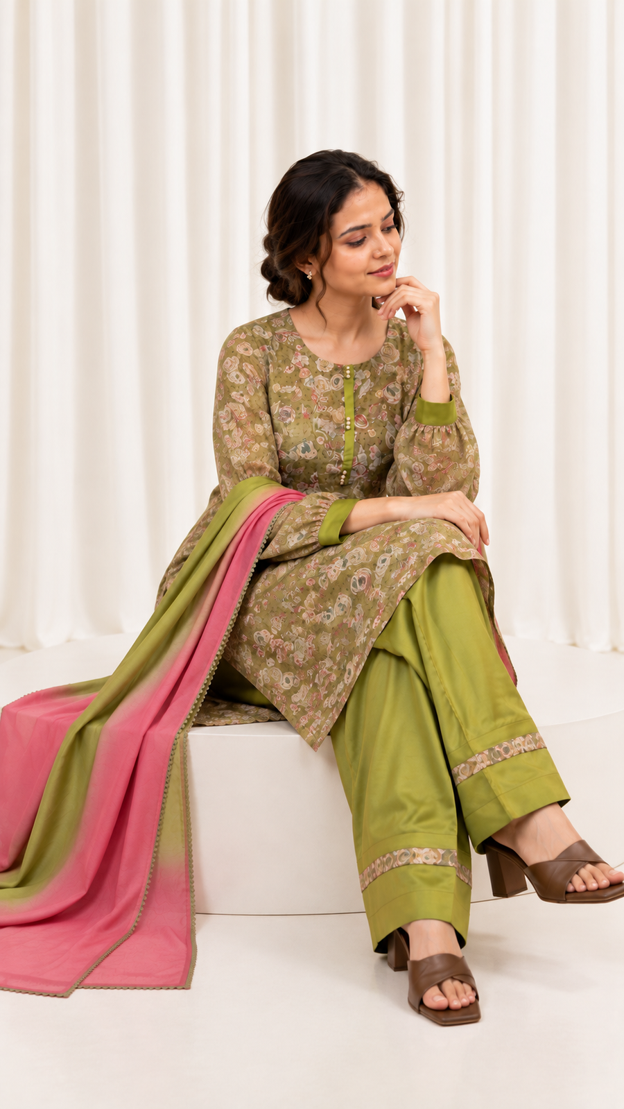 Mustard Floral Printed Straight Salwar Suit