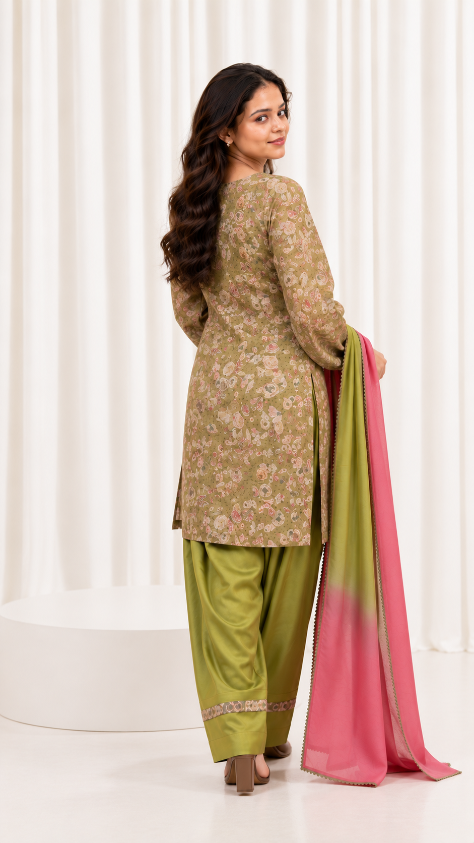 Mustard Floral Printed Straight Salwar Suit