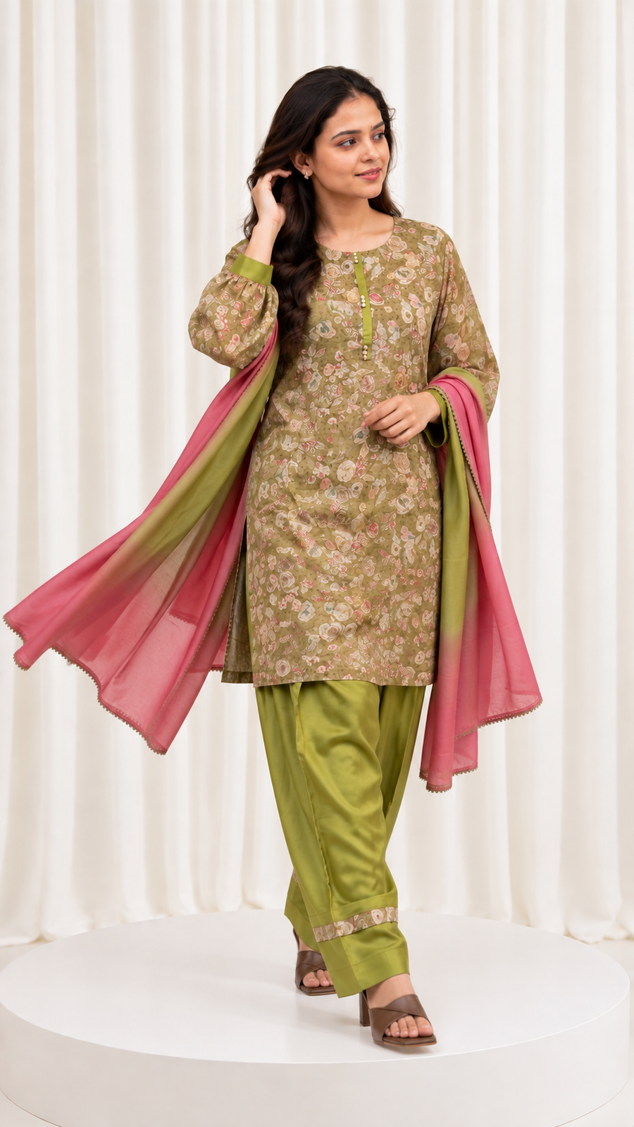 Mustard Floral Printed Straight Salwar Suit