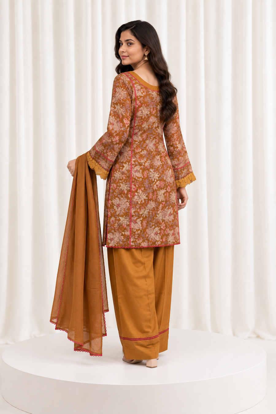 Mustard Floral Printed Straight Salwar Suit