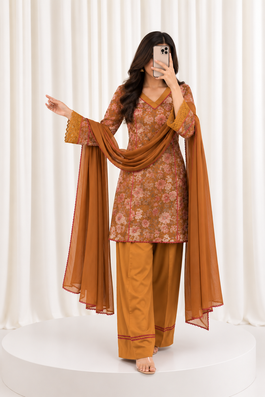 Mustard Floral Printed Straight Salwar Suit