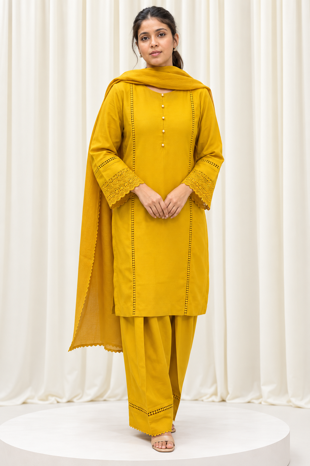 Mustard Natural Crepe Straight Salwar Suit