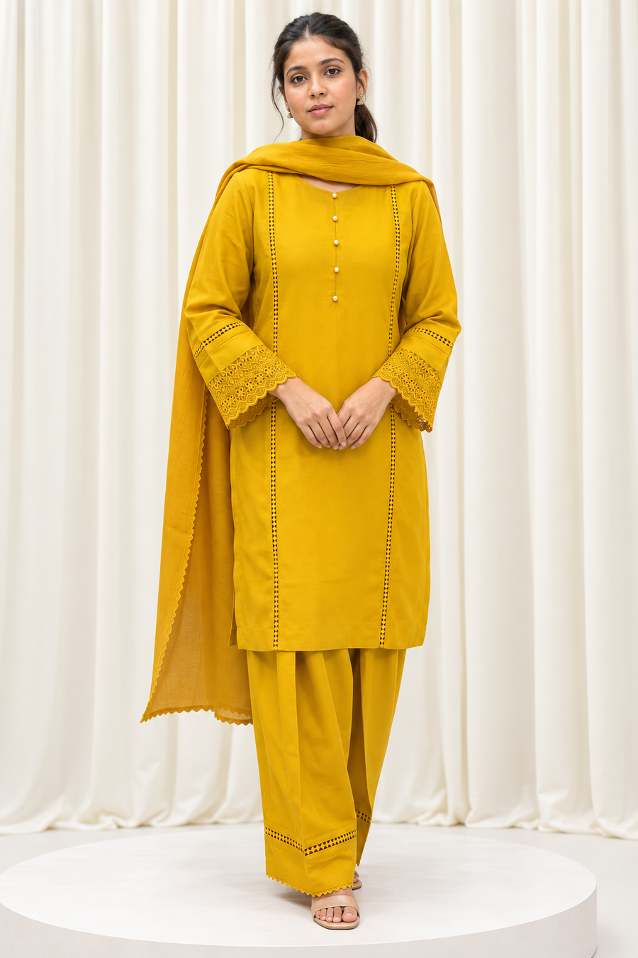 Mustard Natural Crepe Straight Salwar Suit