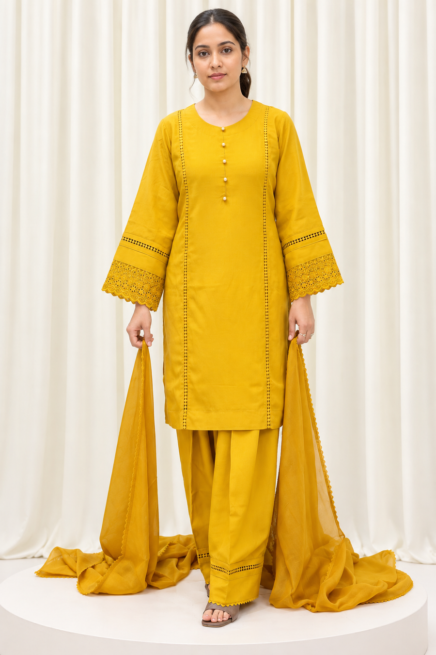 Mustard Natural Crepe Straight Salwar Suit