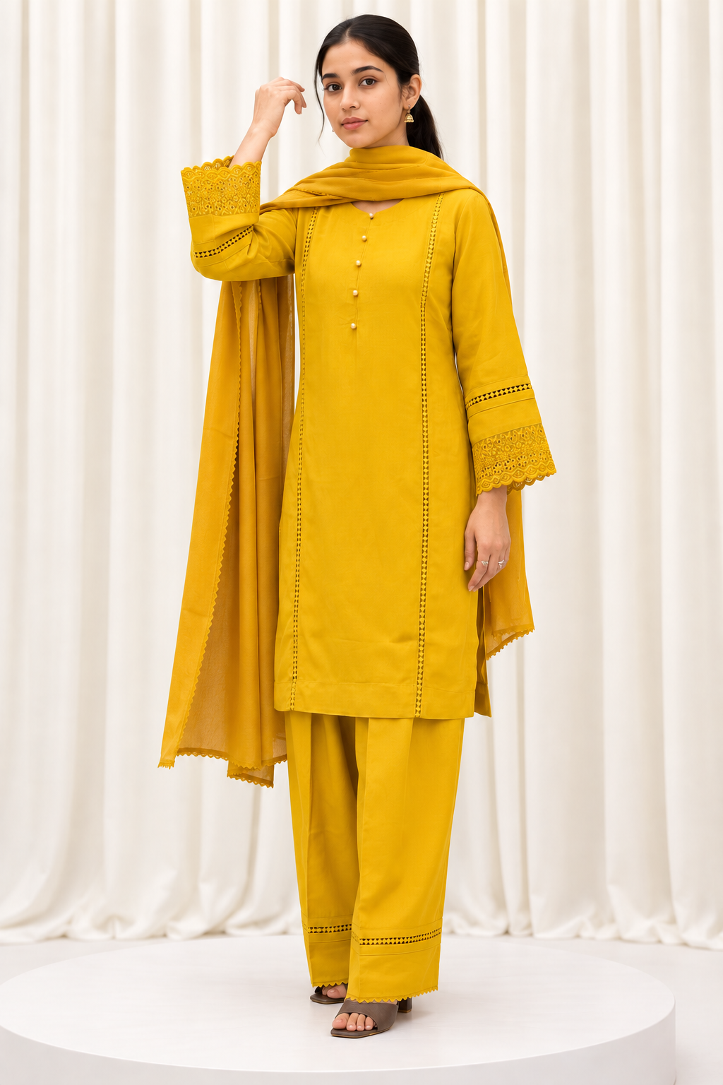 Mustard Natural Crepe Straight Salwar Suit