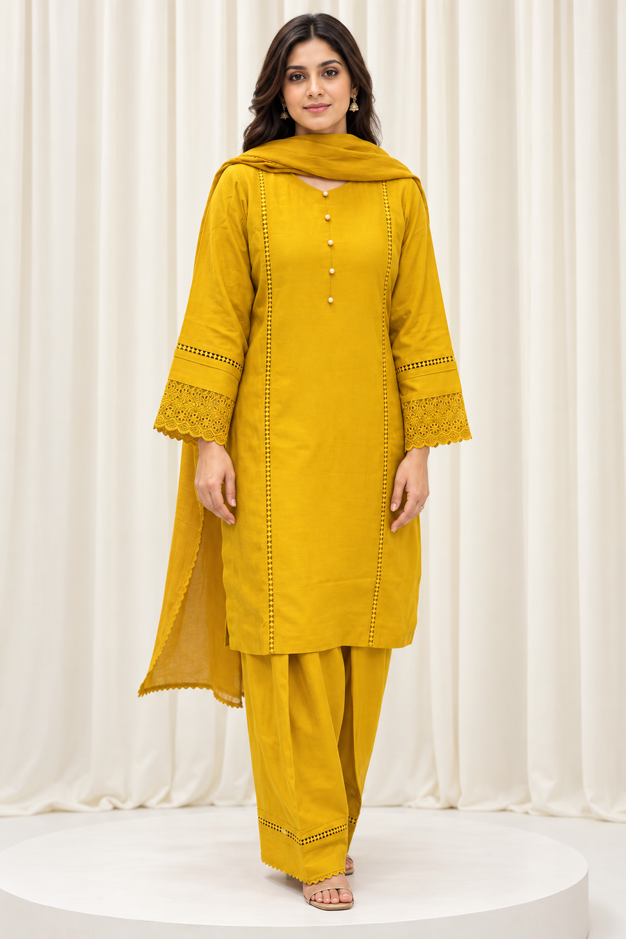 Mustard Natural Crepe Straight Salwar Suit