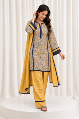 Mustard & Navy Printed Straight Salwar Suit