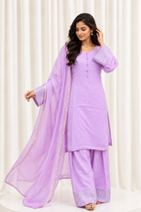 Lavender Handwork Farsi Salwar Suit with Organza Dupatta