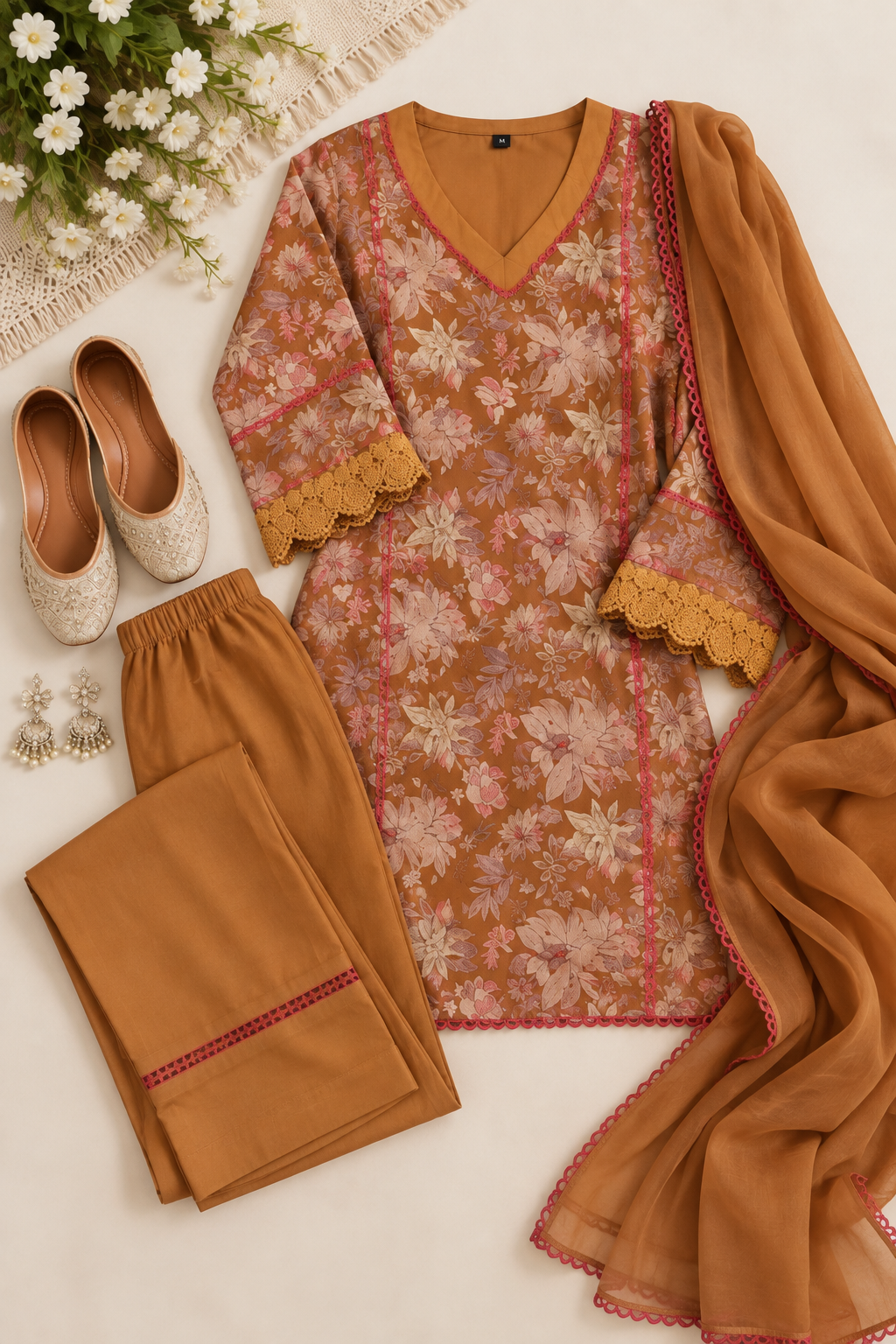 Mustard Floral Printed Straight Salwar Suit