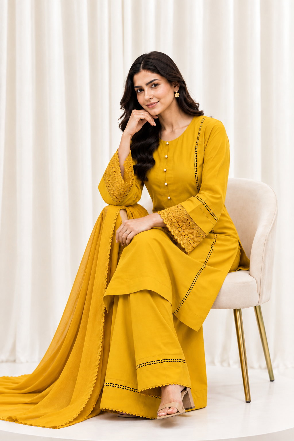 Mustard Natural Crepe Straight Salwar Suit